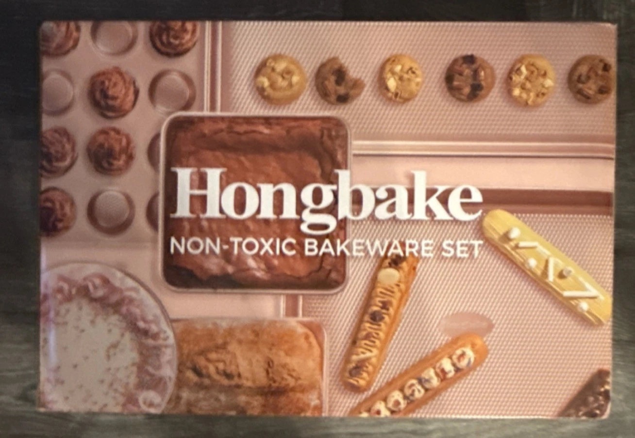 Hongbake Non-Stick 9-Piece Bakeware Set Rose Gold Carbon Steel Oven Safe 450°F