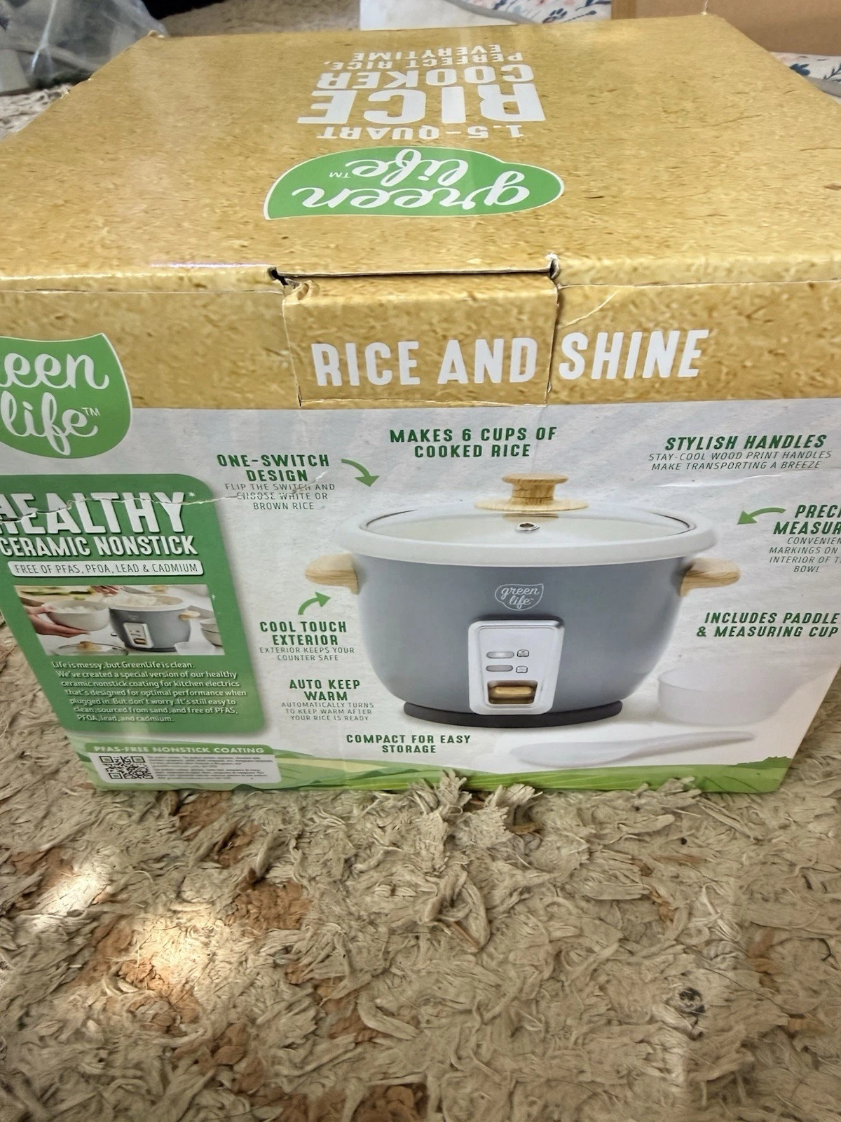Rice Cooker with Removable PFAS-Free Ceramic Nonstick Pot, 3-Cups Uncooked/6-...
