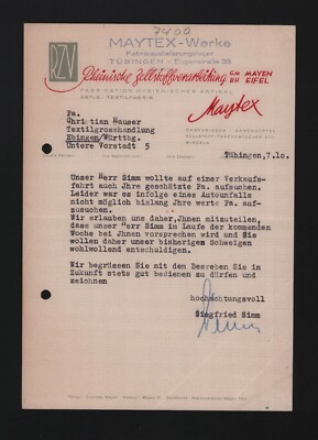 TÜBINGEN, Brief 1948, Maytex-Werke Damenbinden Damengürtel Zellstoff-Taschentüch