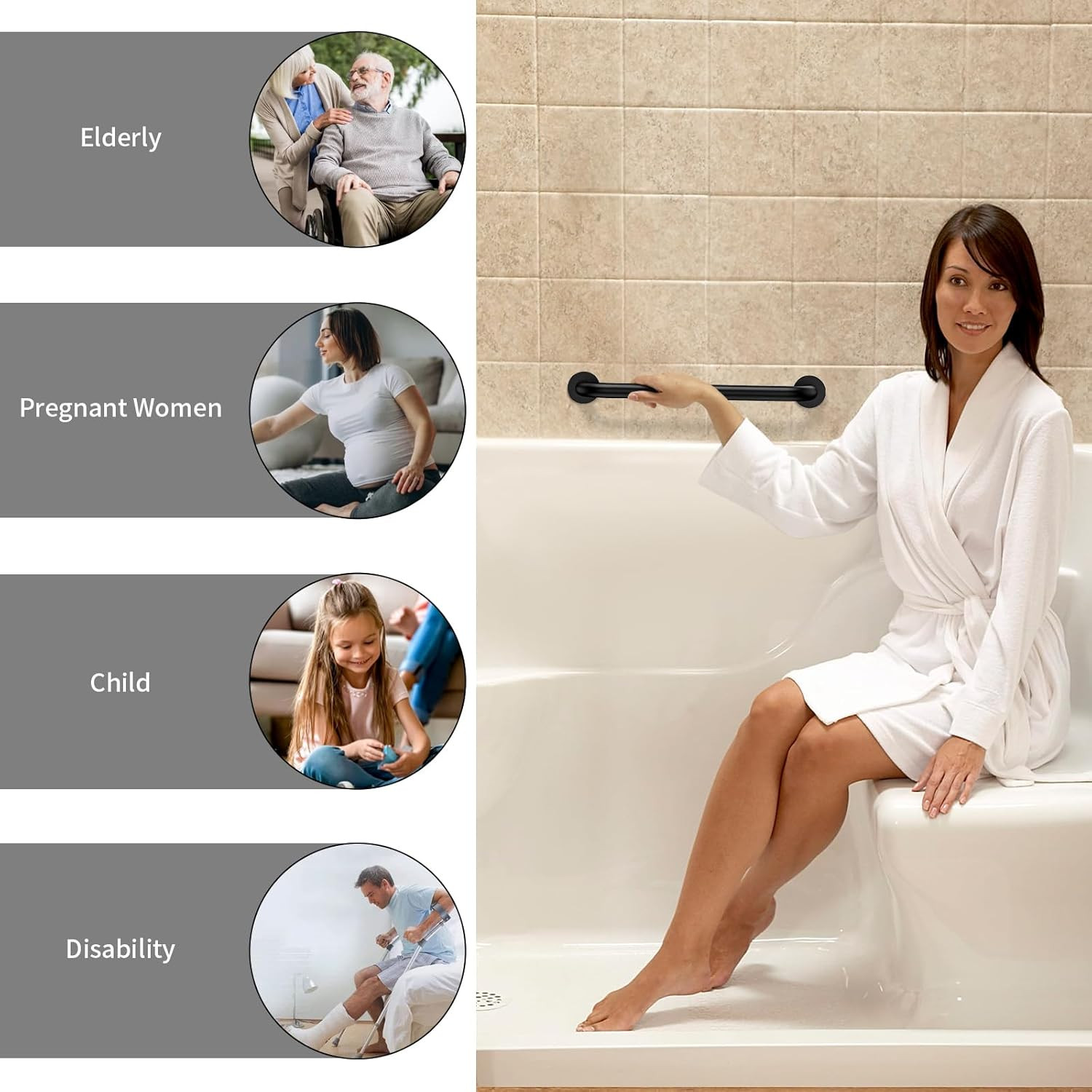 16 Inch Oil Rubbed Black Stainless Steel Shower Grab Bar, Bathroom Safety Hand R