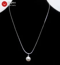 10-11mm Potato Natural White Pearl Pendant Necklace for Women 16" Chain Chokers