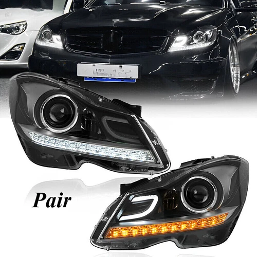For 2011-14 Mercedes Benz C-Class W204 Pair LED Front Headlight Full Assembly - Picture 1 of 6