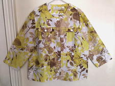 Alfred Dunner Womens Jacket 20W Plus Yellow Brown White Floral Button 3/4 Sleeve