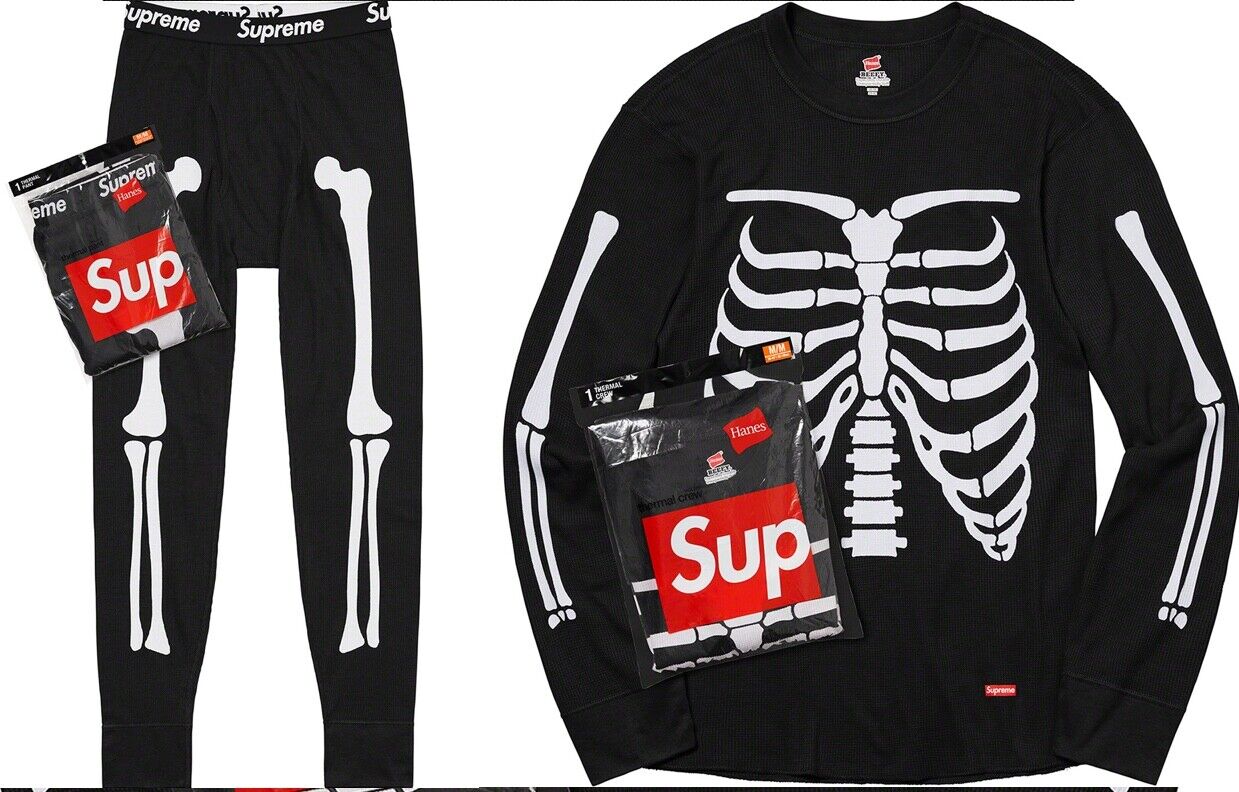 Supreme Hanes (FW21) Bones Thermal Set - Black XL - Crew and Pant