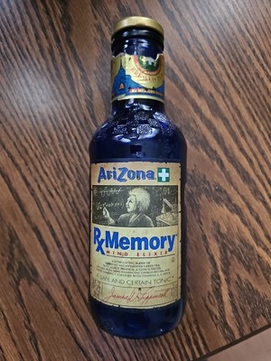 20 Oz Arizona Rx Memory Mind Elixir Blue Bottle Empty Vintage 9'' Tall