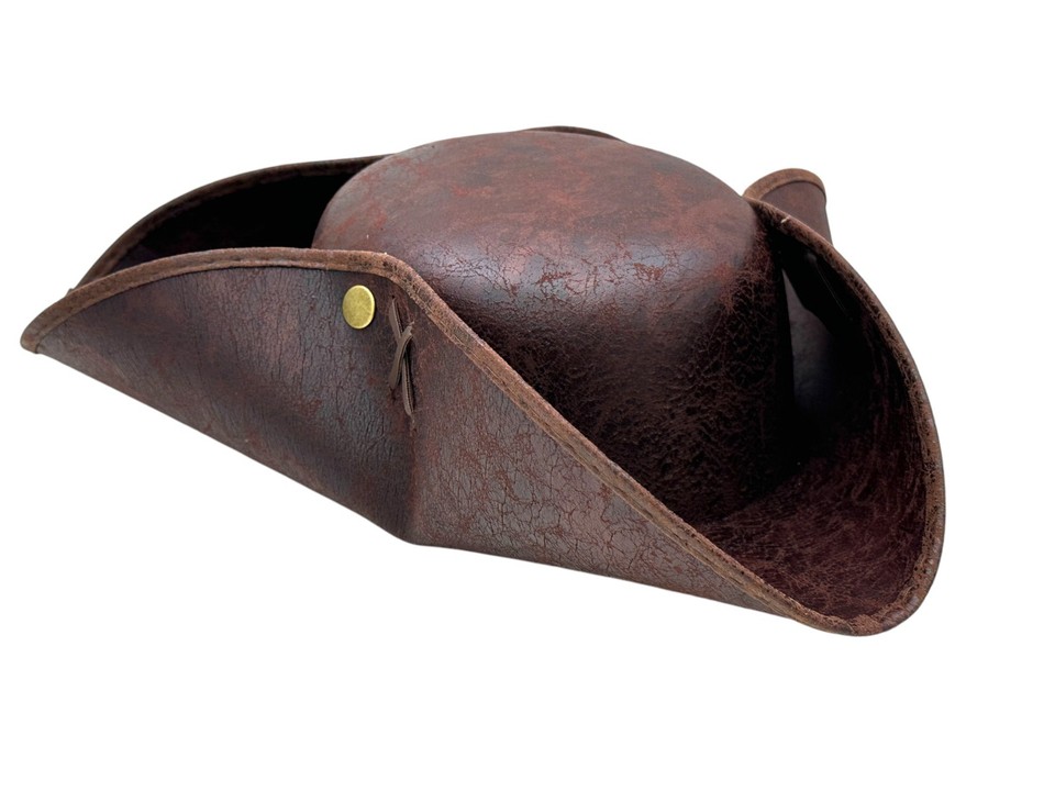 Dark Brown Pirate Tricorne Hat Tricorn Faux Leather Colonial Costume | eBay