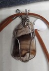 Handmade Wirewrapped Tumbled Polished Agate On 18"-20" Leather Cord Adjustable