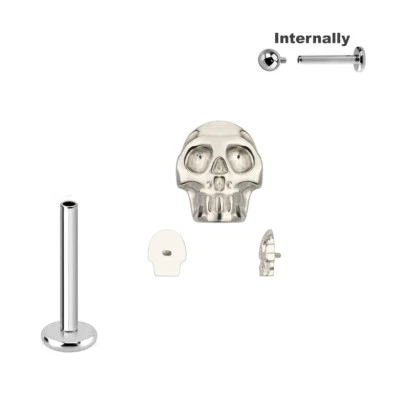 1,2mm Totenkopf Titan Labret Innengewinde Ohr Helix Lobe Piercing Stecker Skull - Bild 1 von 2