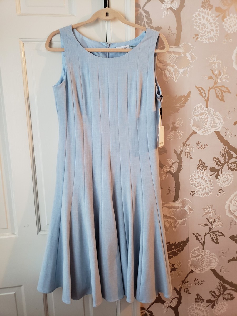 Calvin Klein Light Blue Sleeveless Dress Jumper A-Line Flared Sz 10 Lined  Career | eBay