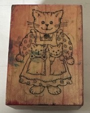 PSX Mama Cat Apron with Kittens in Pockets Kitties Vtg Rubber Stamp D-758 Mom