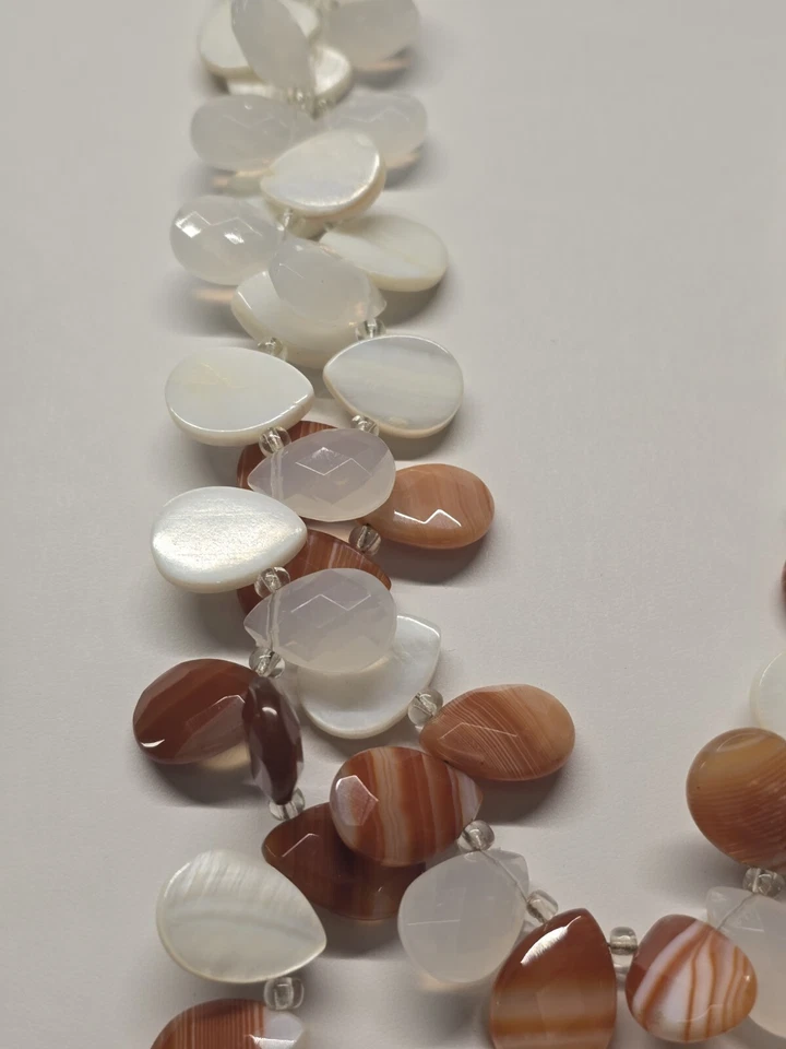 Collar Coldwater Creek Cuentas Piedra/Cáscara/Acrílico Doble Hilo Blanco y Ámbar Foto 4 de 4