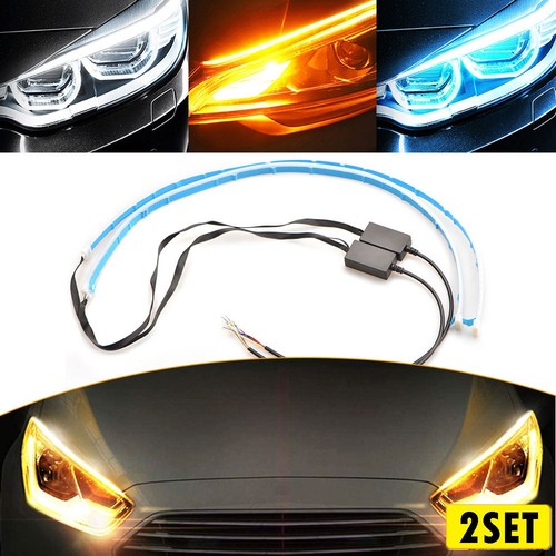 4x 60CM Flexible LED DRL Flow Turn Signal Strip Headlight Light Blue ...