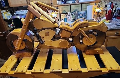 Solid Pine Wooden Rocking Motorcycle Hand Made Rare!! Very Cool! 37''  X 23'' X 18