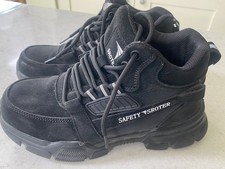 SROTER Unisex Black Laced Steel Toe Work Boots Size 5 