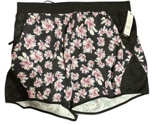 Zelos Size SMALL Black Pink Gray Floral Print Gym Running Workout Shorts Liner