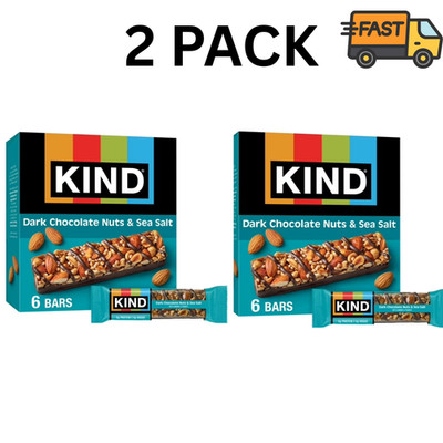 KIND Dark Chocolate Nuts & Sea Salt Bars Gluten Free 6 Count Pack of 2