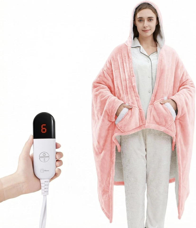 Mantas térmicas portátiles, manta eléctrica acurrucada con bolsillos para los pies, mangas, H Foto 3 de 4