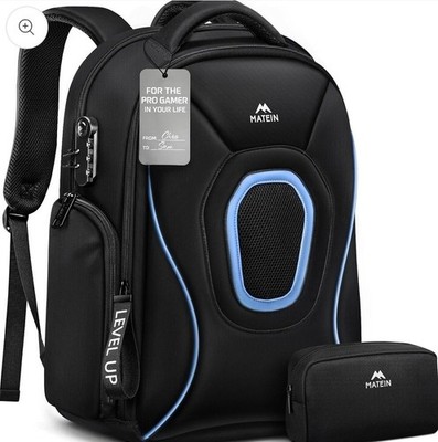 Matein Level Up Black Gaming Laptop Backpack 15/17in Headphone Storage