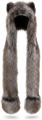 Anime Spirit Animal Hood Hoods Furry Hoodie,Faux Fur Hat with Warm