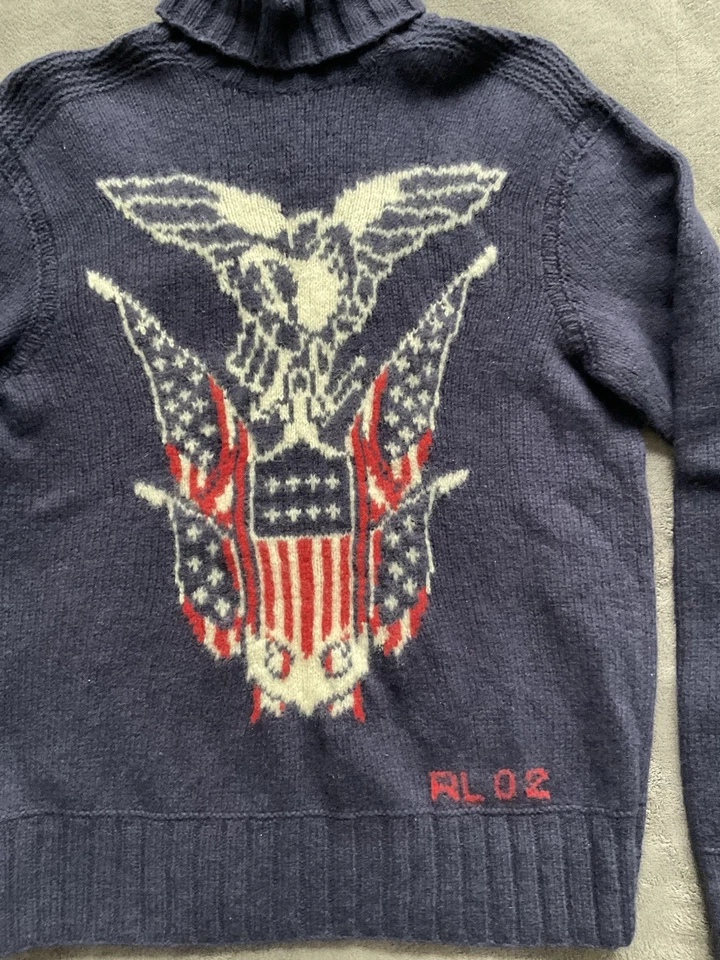 Polo Ralph Lauren Eagle шерстяная смесь вязаный свитер RL 02 черепаха шеи темно-синий размер L - Изображение 2 из 4
