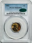 1952 P Small Cents Lincoln Wheat Penny PCGS MS-66 RD Red CAC