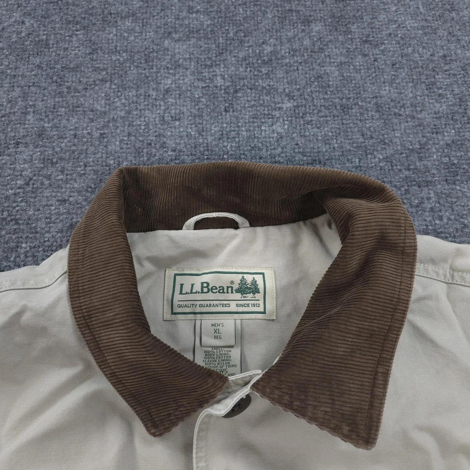 LL Bean Jacket Mens XL Tan Corduroy Trim Barn Coat Canvas Chore Utility Workwear - Image 3 of 4