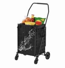 Folding Shopping Cart with Liner, Foldable Grocery Cart with Wheels