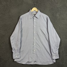 Ermenegildo Zegna Shirt Mens XL Blue Check Button Up Dress Silk Cotton Blend