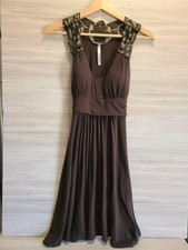 Dulce Carola Brown Lace Dress Small – Sleeveless V-Neck Romantic Midi Style