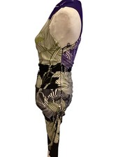 Phase Eight Stretch Ruched Sides Purple Green Beige Ruched Side Dress Size 10