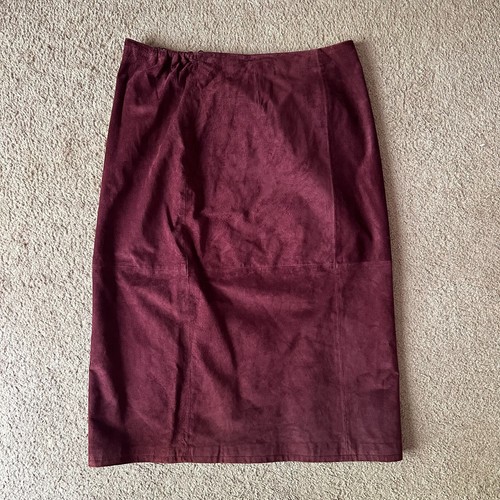 Coldwater Creek Skirt Womens Petite XL Maroon Red Suede Leather Back Zip