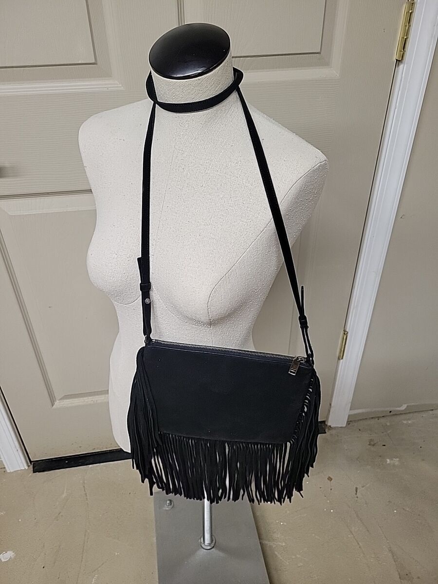 YSL Saint Laurent Suede Bag Fringe Rare Black Color Metal YSL Saint Laurent Suede Bag Fringe Rare Black Color Metal