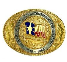 1986 Belt Buckle State of Texas 24 KT GP Sesquicentennial Celebration Vintage
