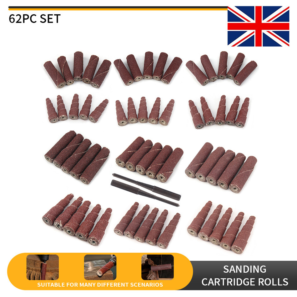 62Pcs Sanding Cartridge Spiral Roll Cone Engine Porting Polishing