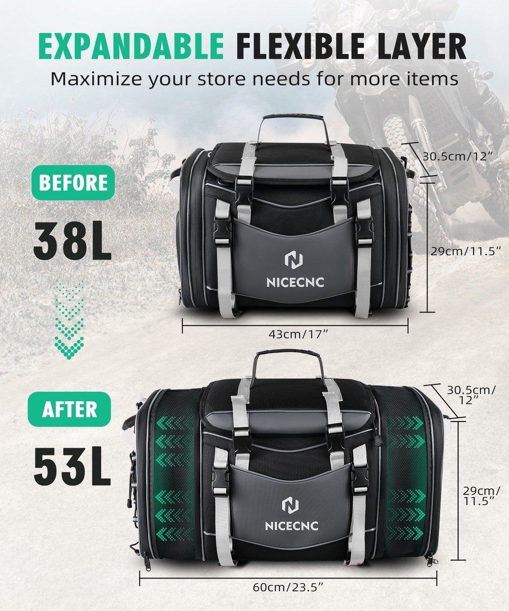 53L Trunk Luggage Tail Bag Tour Pack Backrest For Motorcycle