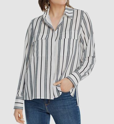 NWT $445 LINI Women White Blue Stripe Long-Sleeve Button Blouse Shirt Top Size M