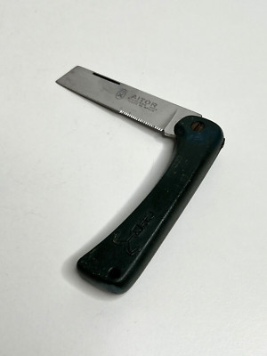 Vintage AITOR INOX Stainless Steel Folding Cleaver Green Knife Pocket Knife