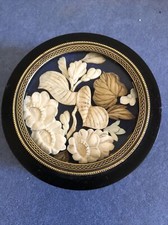 Antique Jewelery Box, Circa 1900 Carved Flowers Under The Glass