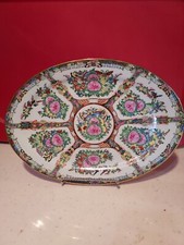 Chinese Famille Rose Medallion Hand Painted Porcelain Oval Serving Platter 16"