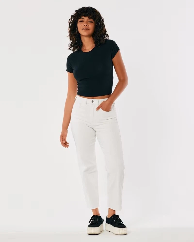 Hollister Ultra High Rise Vintage Ankle Straight White Jeans Denim NWT