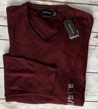 NAUTICA V-NECK TEXTURED PIMA BLEND SWEATER BURGUNDY MENS SIZE XL NEW WITH TAGS