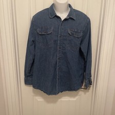 Wrangler Vintage Men's Sz Lg 100% Cotton Long Sleeve Button Up Denim Shirt Blue