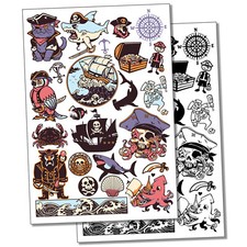 Pirates Skulls Ships and Sharks Temporary Tattoo Fake Body Art Set