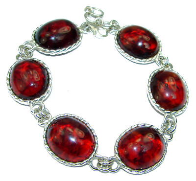 Amber Bracelet 925 Sterling Silver Handcrafted Oval Gem Brown 26.5g