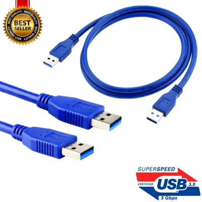 1pcs USB 3.0 Male USB to Male Data Cable High Speed Data Cable Blue 6ft - Image 1 of 4