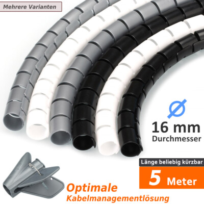 5 Meter (Dm. 16 mm) Flexible Kabelführung Kabel Schlauch Spirale Spiralschlauch