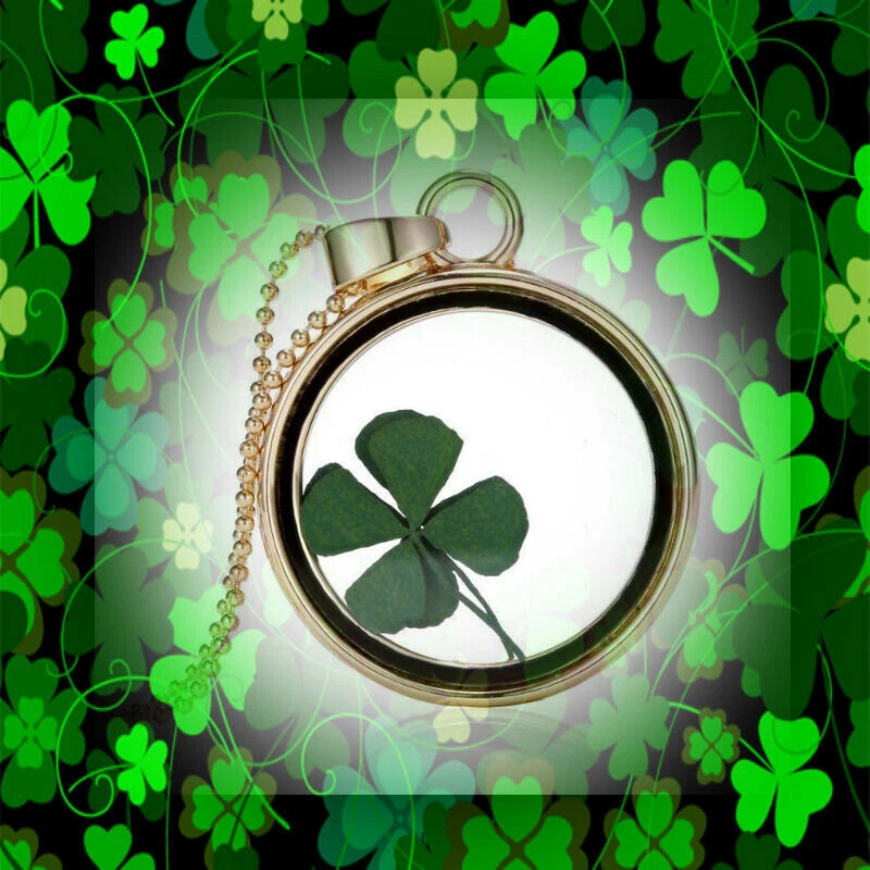 Ожерелье с настоящим цветком из четырех листьев клевера смола медальон подвеска талисман подарок - Изображение 3 из 4