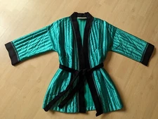 Vintage Montgomery Ward Wards Womens Quilted Robe Pant Set Green Black Silky