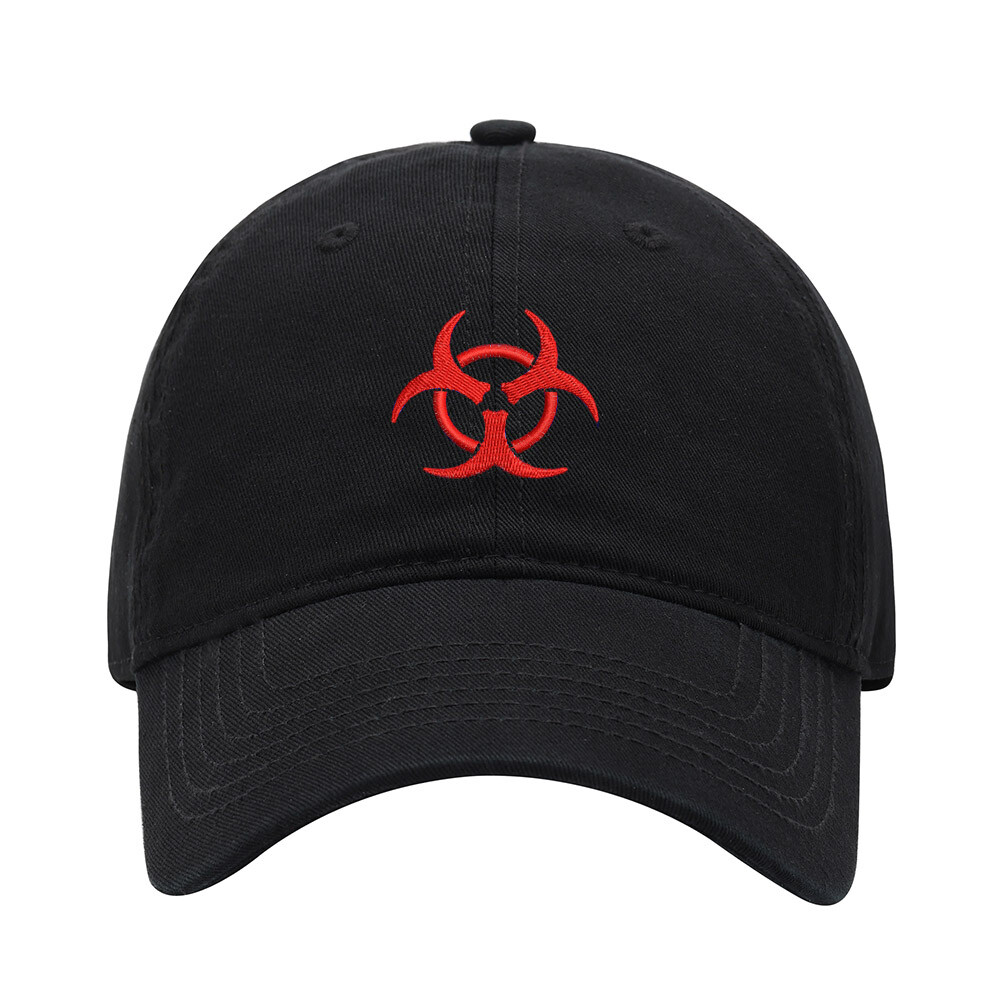 Men's Biohazard Embroidered Baseball Cap - Washed Cotton Dad Hat, Adjustable, Black