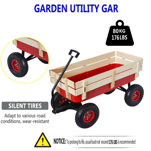 Outdoor Sportwagen Werkzeugwagen Holz Seitenteile Luftreifen Wagen rot - Bild 6 von 20
